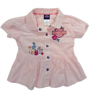 Harley Davidson Shirt Girls Size 2T Pink With Floral Snap Up Peplum
